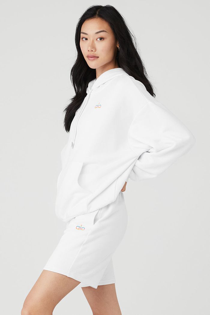 White Alo Yoga Pride Accolade Women's Hoodie | 35964EIQX