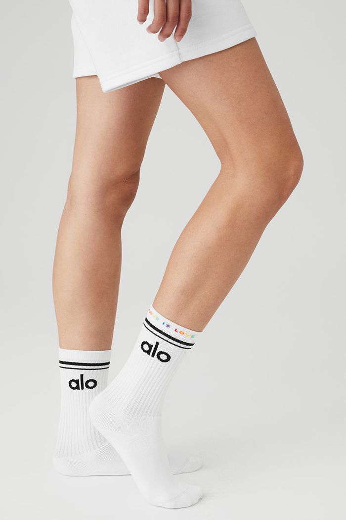 White Alo Yoga Pride Throwback Women's Socks | 82360HAYD