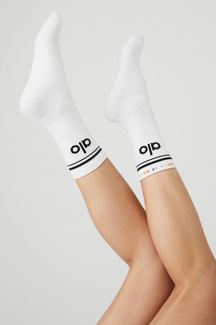 White Alo Yoga Pride Throwback Women's Socks | 82360HAYD