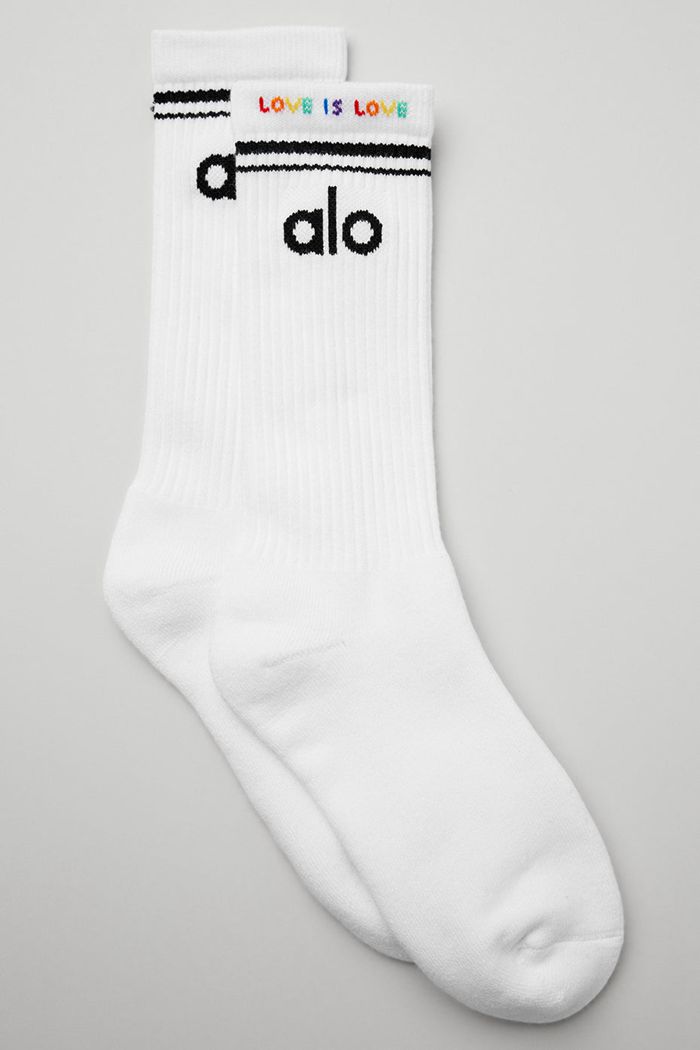 White Alo Yoga Pride Throwback Women\'s Socks | 82360HAYD