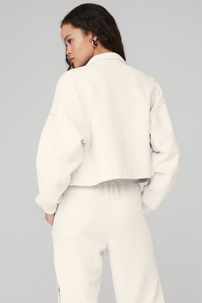 White Alo Yoga Renown Cropped Button-Up Women's Pullover | 70162BMIX