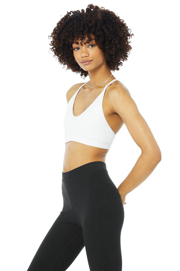 White Alo Yoga Ribbed Blissful Women's Bras | 79836SWYK