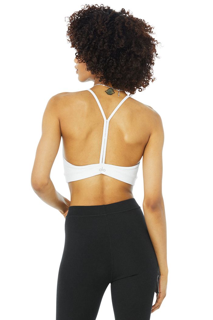 White Alo Yoga Ribbed Blissful Women's Bras | 79836SWYK