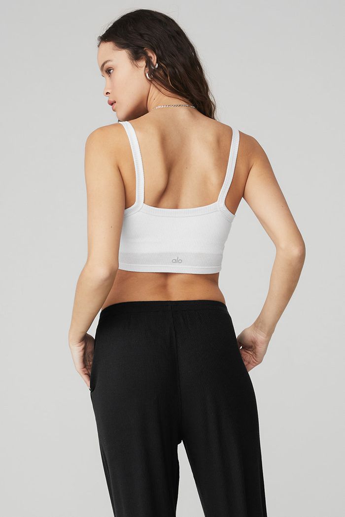 White Alo Yoga Ribbed Crop Whisper Women's Bras | 74062ISPN