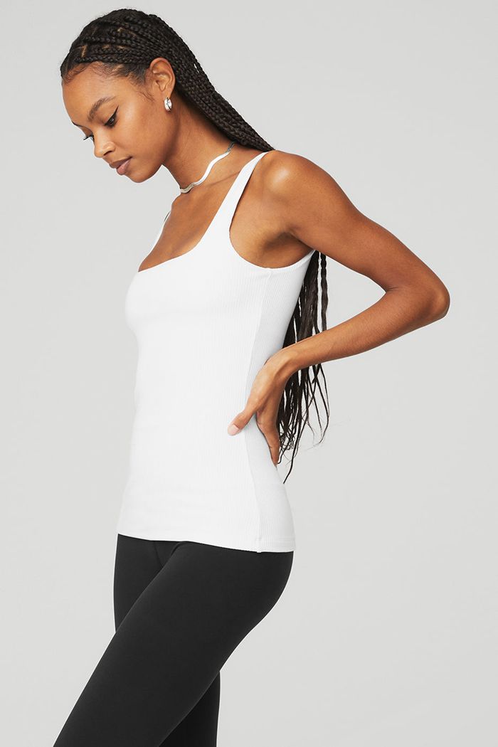 White Alo Yoga Ribbed Minimalist Women's Tank Tops | 15290LVNW