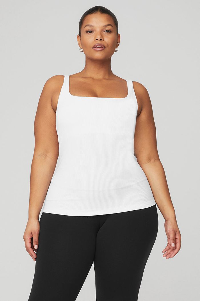 White Alo Yoga Ribbed Minimalist Women's Tank Tops | 15290LVNW