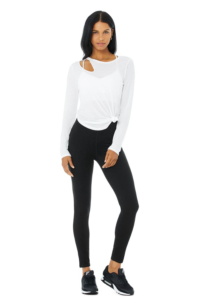 White Alo Yoga Ribbed Peak Women's Long Sleeve | 78130XVRZ