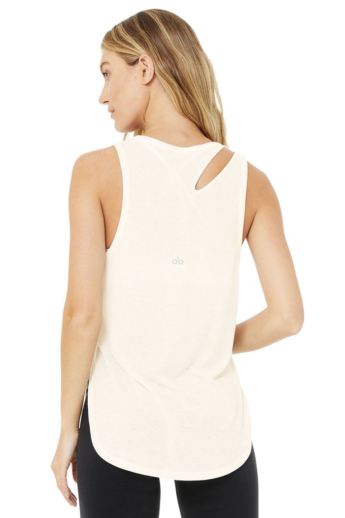 White Alo Yoga Ribbed Peak Women's Tank Tops | 03754PNVR