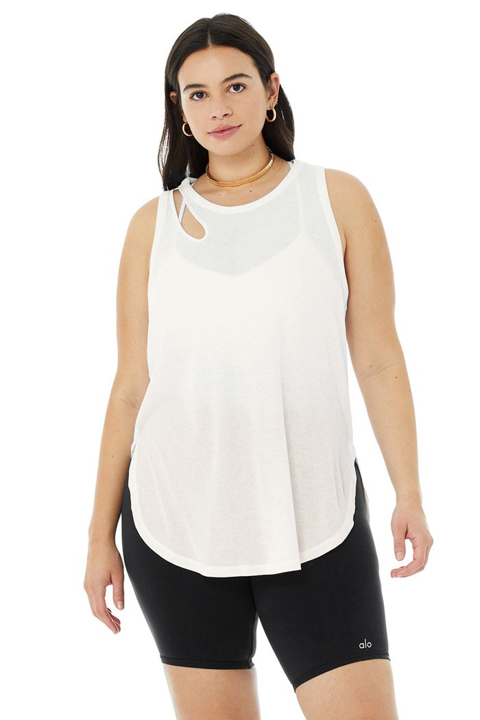 White Alo Yoga Ribbed Peak Women's Tank Tops | 03754PNVR