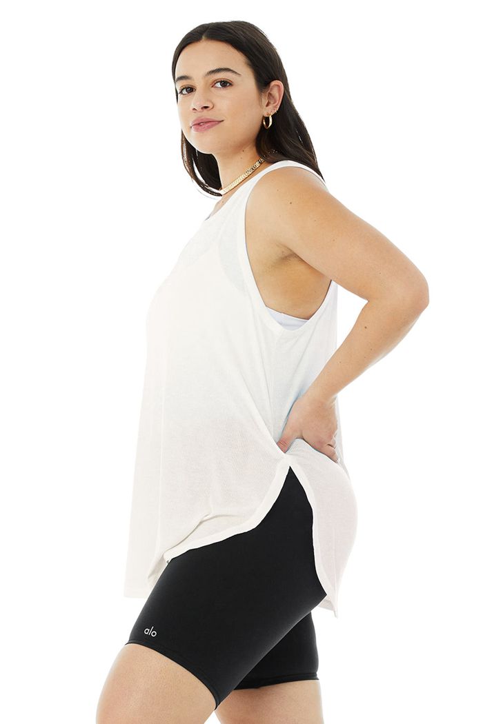 White Alo Yoga Ribbed Peak Women's Tank Tops | 03754PNVR