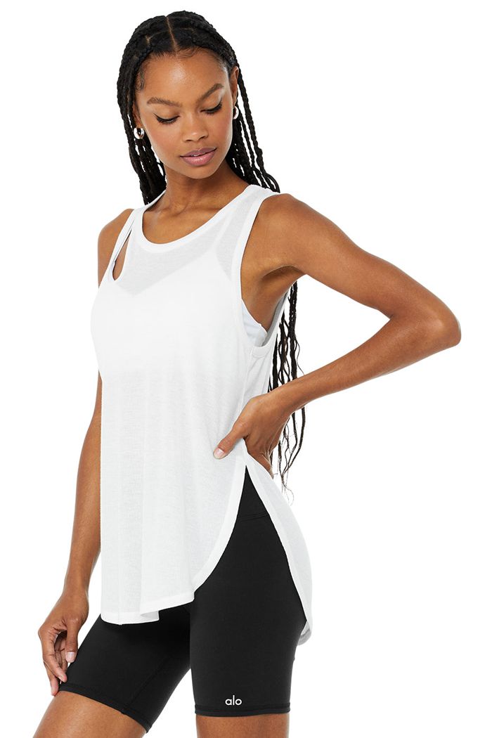 White Alo Yoga Ribbed Peak Women's Tank Tops | 16905GNKI