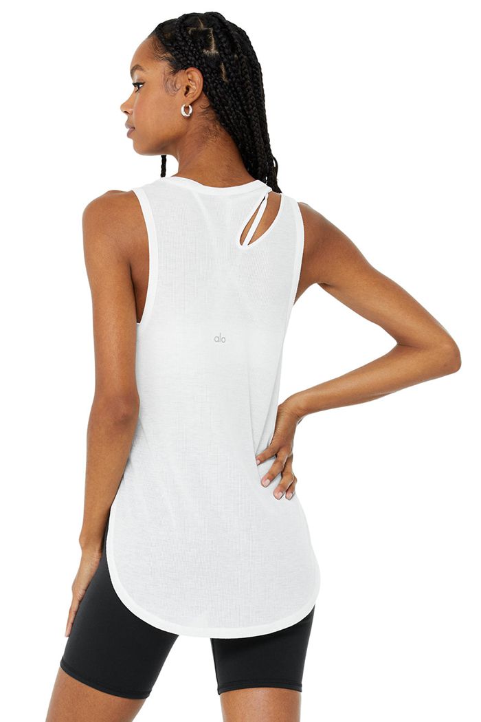 White Alo Yoga Ribbed Peak Women's Tank Tops | 16905GNKI