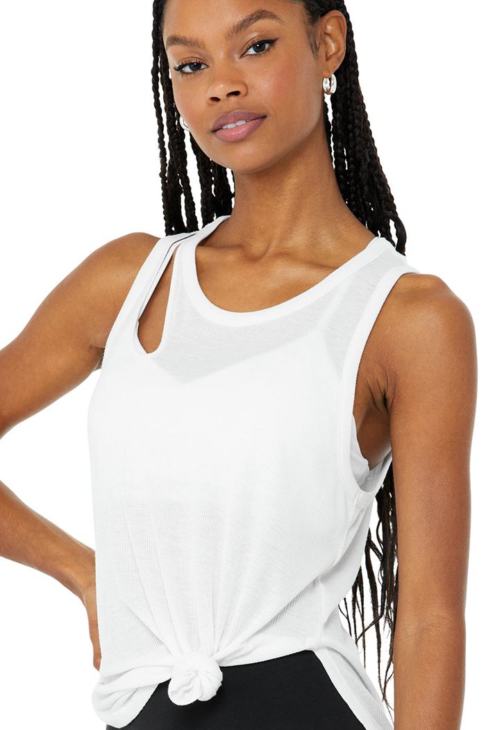 White Alo Yoga Ribbed Peak Women's Tank Tops | 16905GNKI