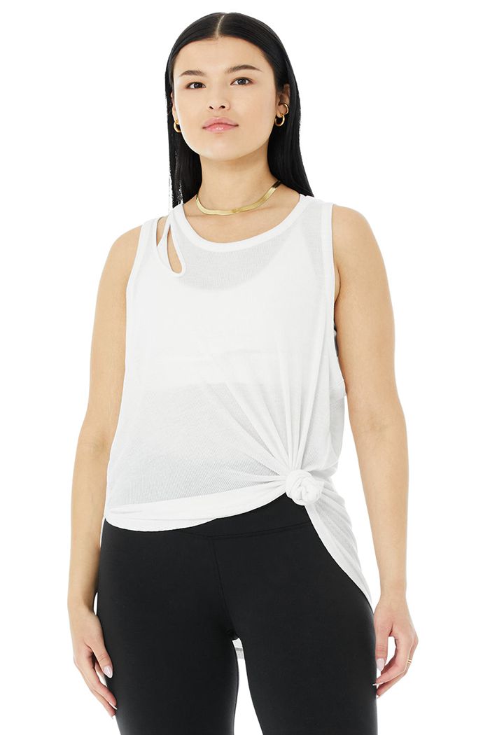 White Alo Yoga Ribbed Peak Women's Tank Tops | 16905GNKI