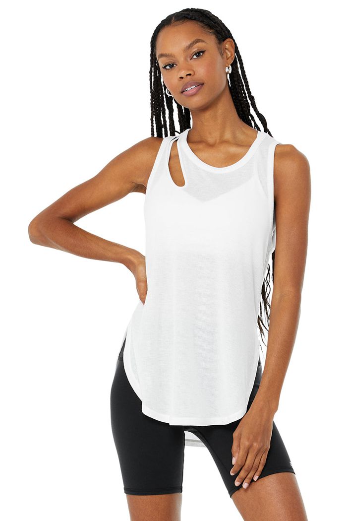 White Alo Yoga Ribbed Peak Women\'s Tank Tops | 16905GNKI