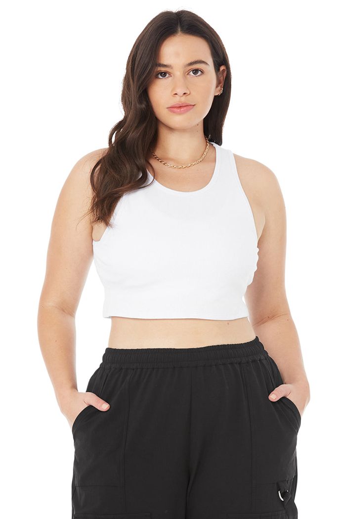 White Alo Yoga Ribbed Vibe Women's Tank Tops | 45217NDHO