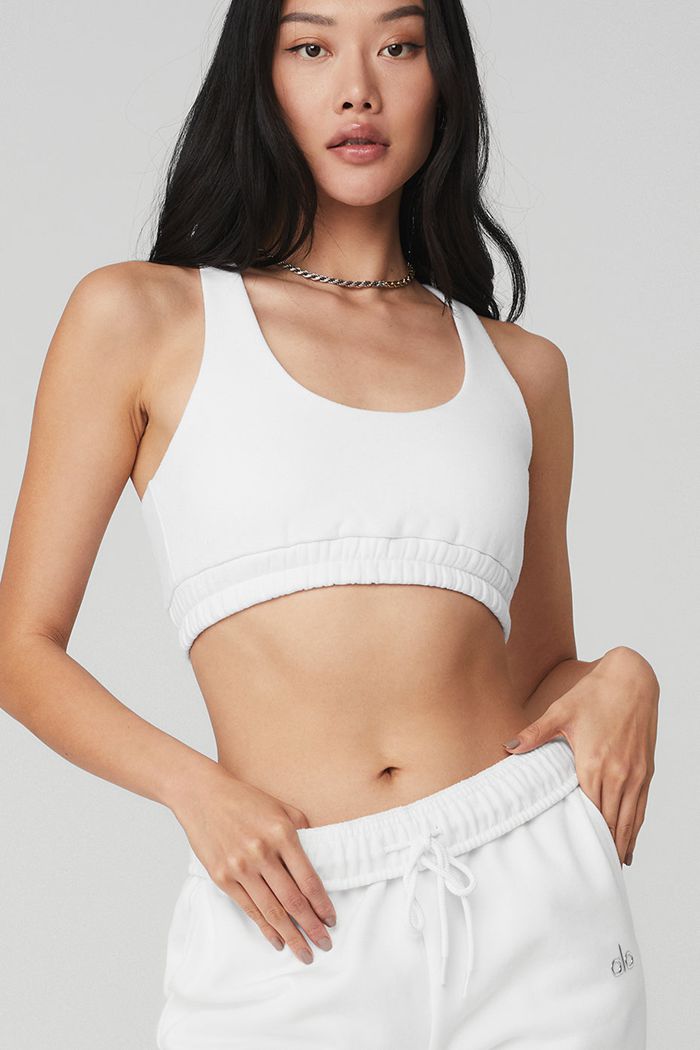 White Alo Yoga Scoop Neck Sweatshirt Women's Bras | 64375PQTS