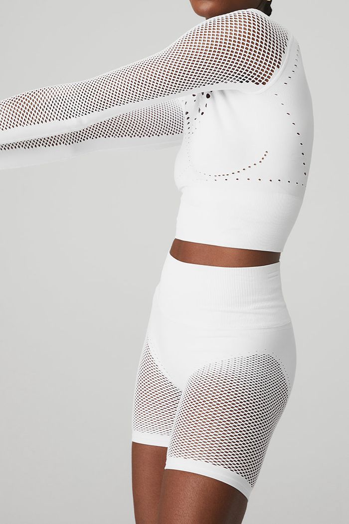 White Alo Yoga Seamless Open Air Women's Long Sleeve | 56138ZNPJ