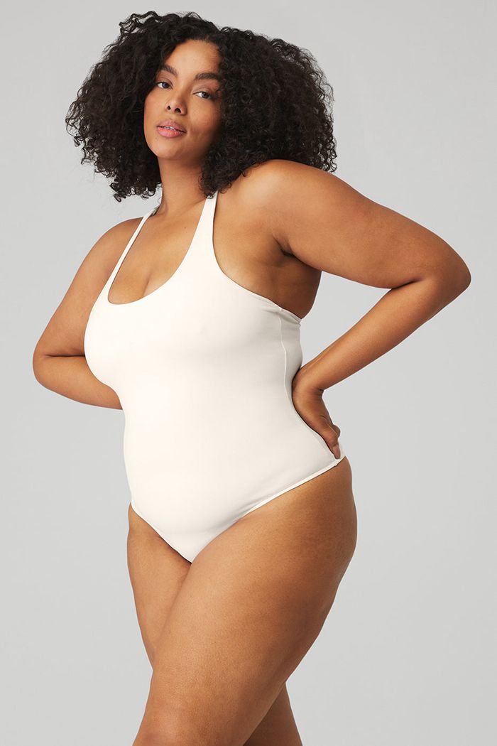 White Alo Yoga Sleek Back Women's Bodysuit | 49250AYCD