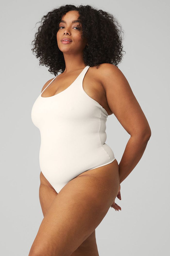 White Alo Yoga Sleek Back Women's Bodysuit | 49250AYCD