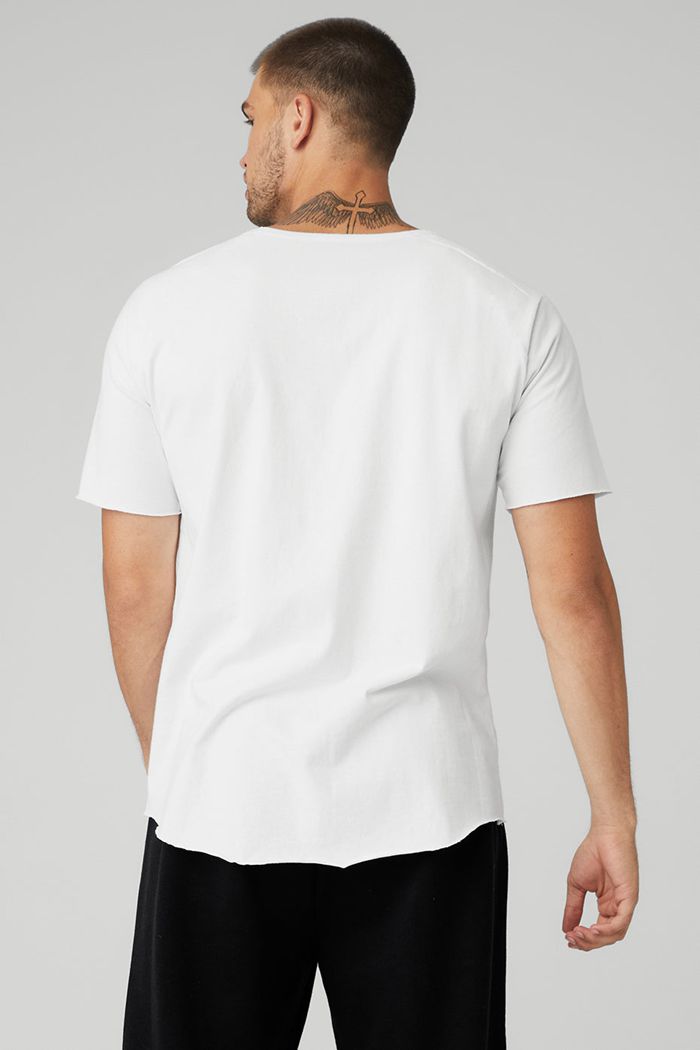 White Alo Yoga Society Crewneck Tee Men's Short Sleeve | 84360AMPW