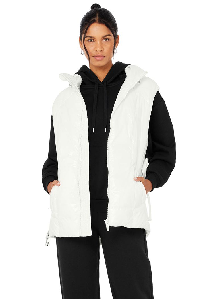 White Alo Yoga Stunner Puffer Women's Vest | 92437MEYR