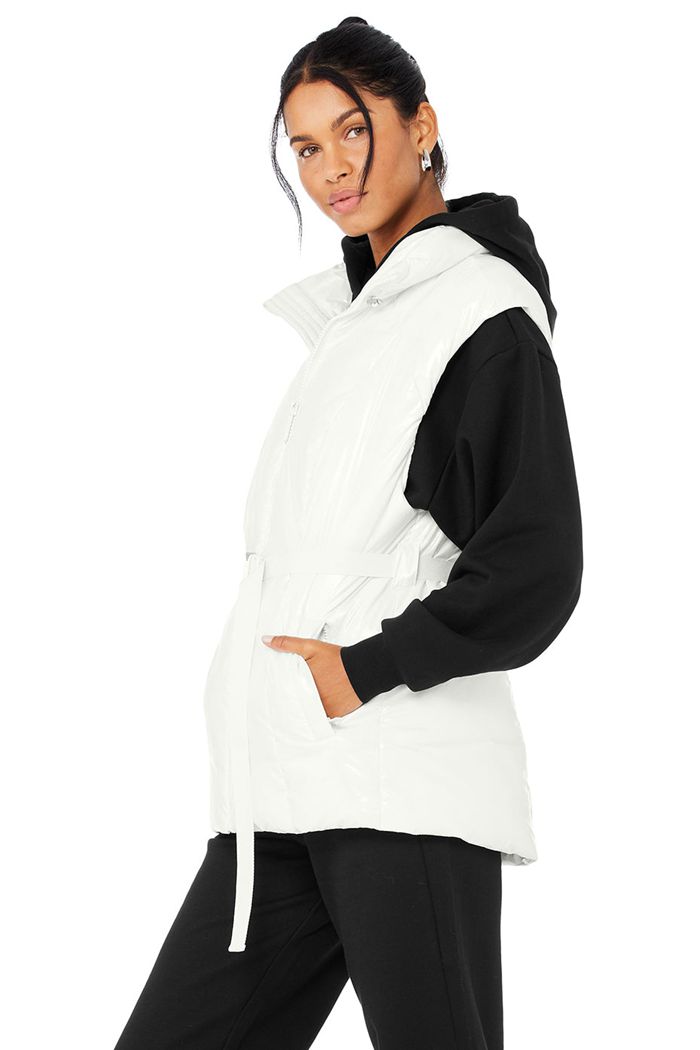 White Alo Yoga Stunner Puffer Women's Vest | 92437MEYR