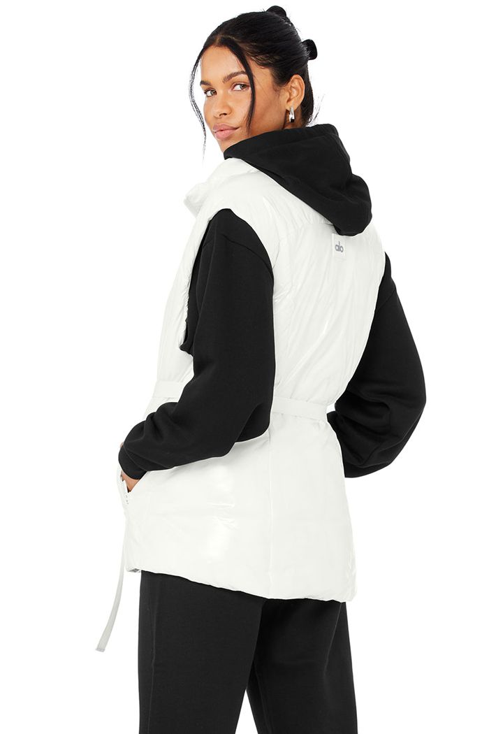 White Alo Yoga Stunner Puffer Women's Vest | 92437MEYR