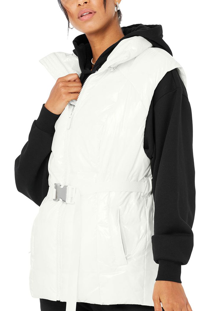 White Alo Yoga Stunner Puffer Women's Vest | 92437MEYR