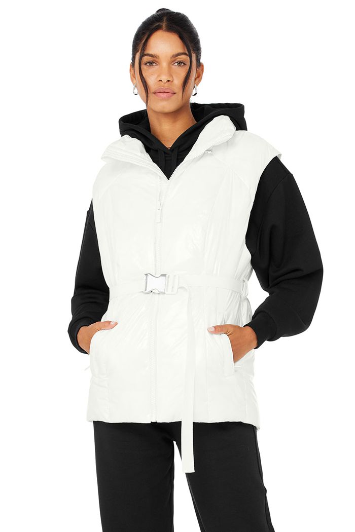 White Alo Yoga Stunner Puffer Women\'s Vest | 92437MEYR