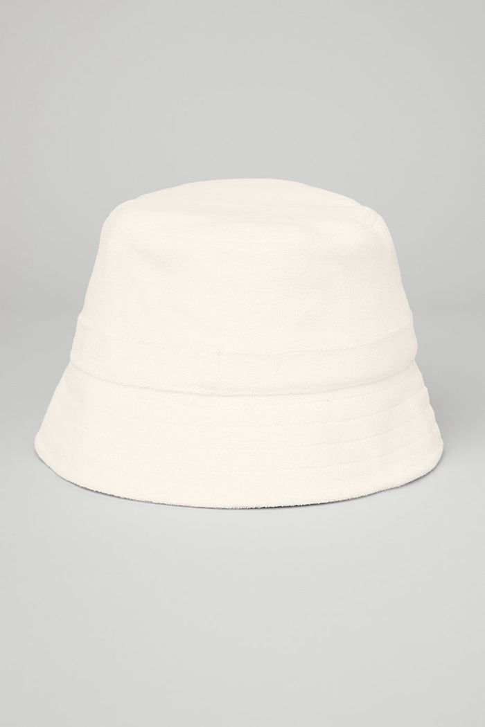 White Alo Yoga Terry Beachside Bucket Women's Hats | 75096IBGN