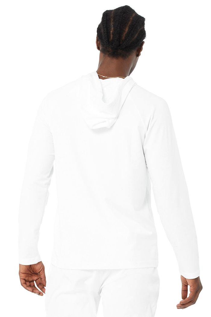 White Alo Yoga The Conquer Men's Hoodie | 09354BPIH