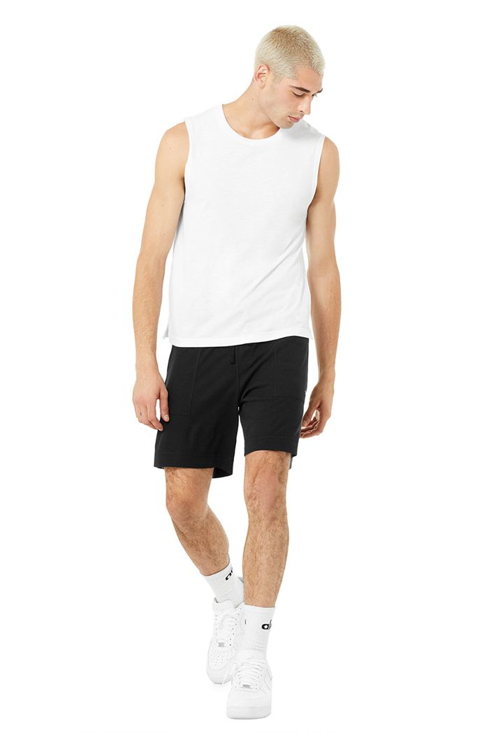 White Alo Yoga The Triumph Muscle Men's Tank Tops | 36125ZMBI