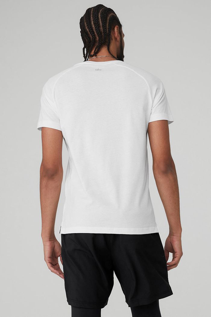 White Alo Yoga Triumph Crew Neck Tee Men's Short Sleeve | 46512AYNX