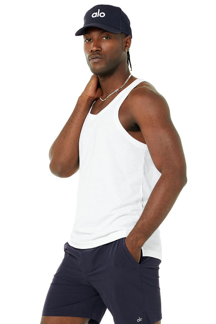 White Alo Yoga Triumph Men's Vest | 15364RWUH