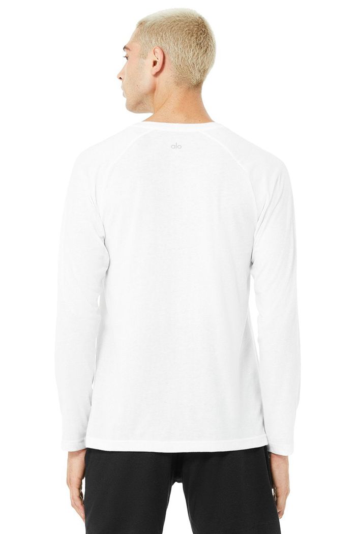 White Alo Yoga Triumph Tee Men's Long Sleeve | 93465BPYT