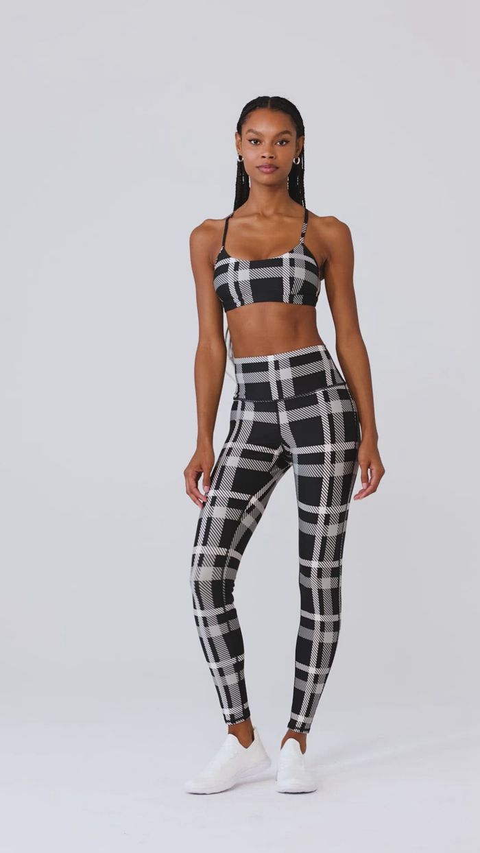 White Black Alo Yoga Airlift High-Waist Magnified Plaid Women's Leggings | 17853ASDJ